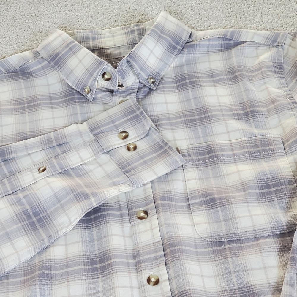 Falls Creek Men's Shirt SZ M Medium Tan & Gray Plaid Long Sleeve Button Down NWT